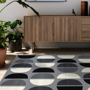 Retro Grey Living Room Rug - Islay