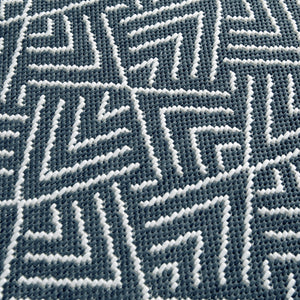 Navy Aztec Washable Outdoor Garden Rug - Ota