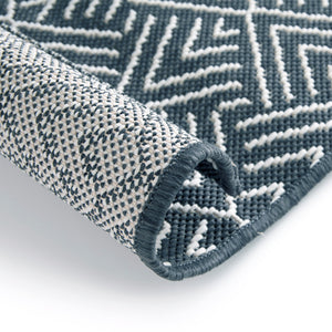 Navy Aztec Washable Outdoor Garden Rug - Ota
