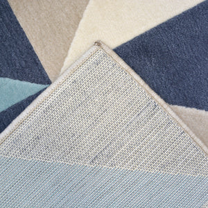 Teal Blue & Grey Geometric Flatweave Rug - Ballina