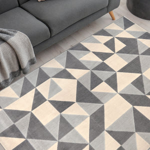 Grey 3D Print Geometric Flatweave Rug - Ballina