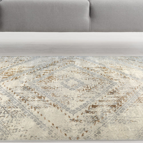 Grey & Ochre Flecked Transitional Living Room Rug - Dorsey