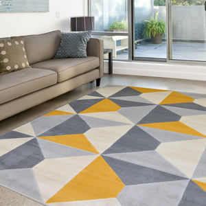 Mustard Yellow & Grey Geometric Flatweave Rug - Ballina