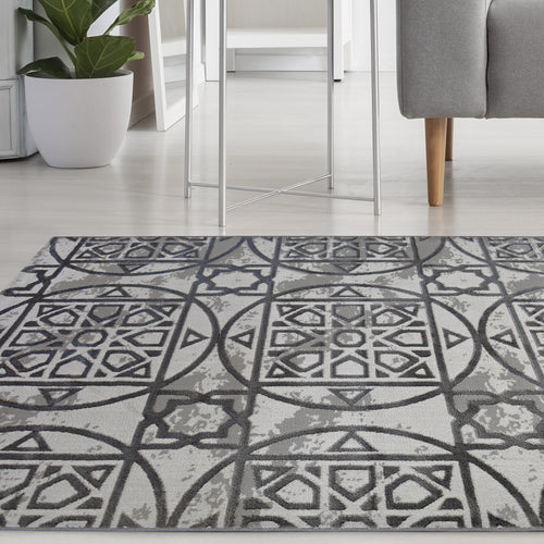 Grey Carved Aztec Living Room Rug - Holm