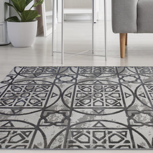 Grey Carved Aztec Living Room Rug - Holm