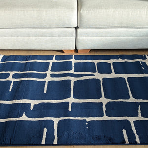 Navy Blue Geometric Flatweave Rug - Memphis