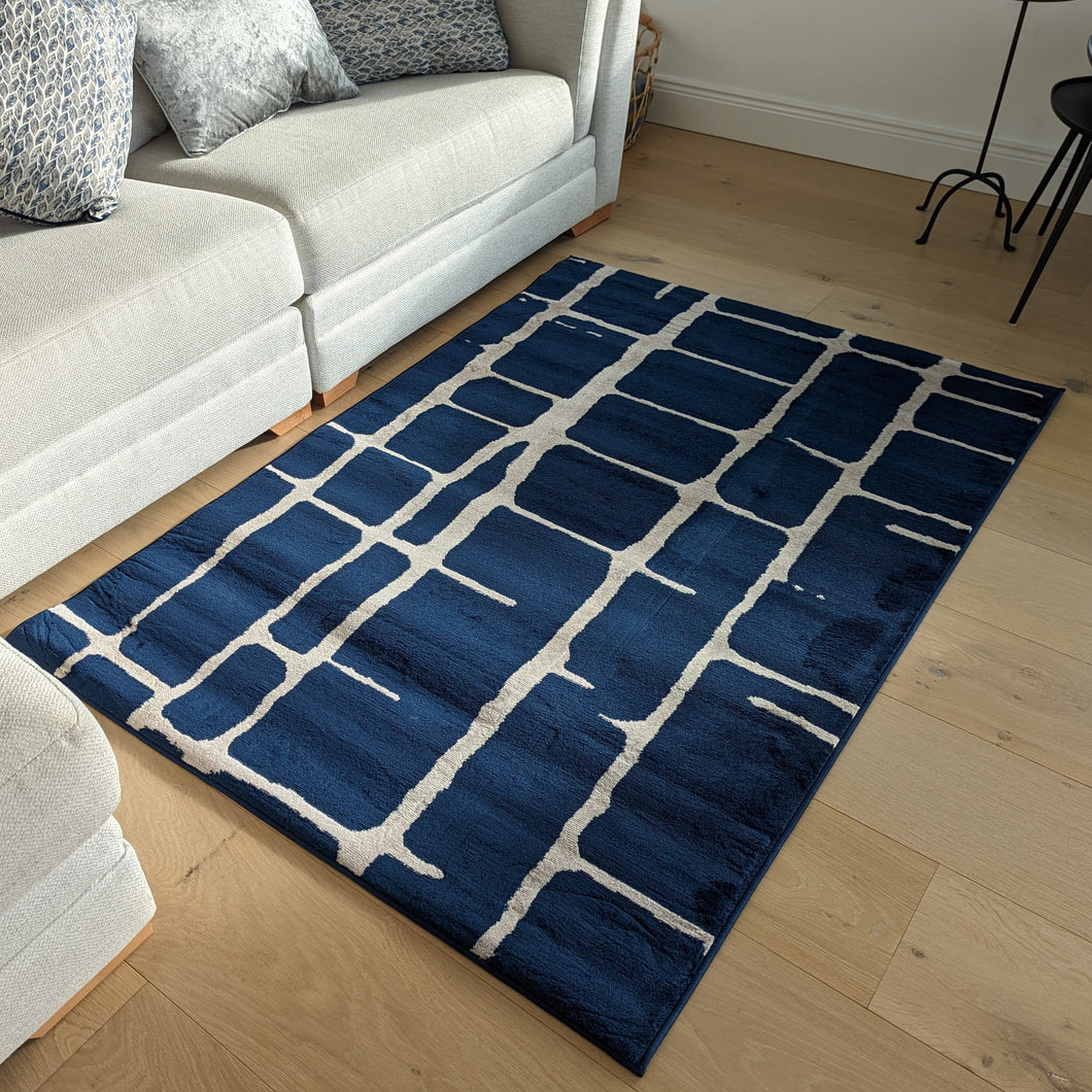 Navy Blue Geometric Flatweave Rug - Memphis