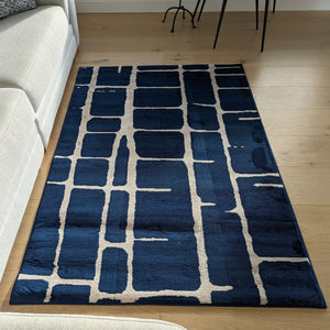 Navy Blue Geometric Flatweave Rug - Memphis