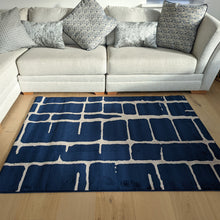 Load image into Gallery viewer, Navy Blue Geometric Flatweave Rug - Memphis