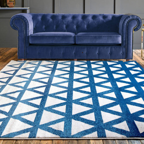 Blue and White Ombre Geometric Flatweave Rug - Memphis