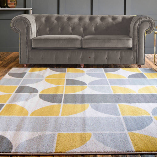 Yellow and Grey Geometric Flatweave Rug - Memphis