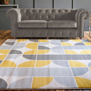 Yellow and Grey Geometric Flatweave Rug - Memphis