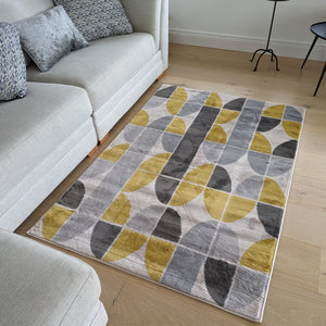 Yellow and Grey Geometric Flatweave Rug - Memphis