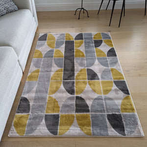 Yellow and Grey Geometric Flatweave Rug - Memphis