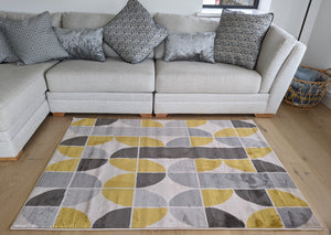 Yellow and Grey Geometric Flatweave Rug - Memphis