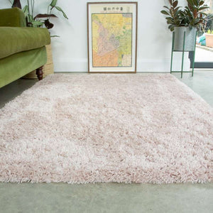 Blush Pink Fluffy High Pile Shaggy Rug - Hackney