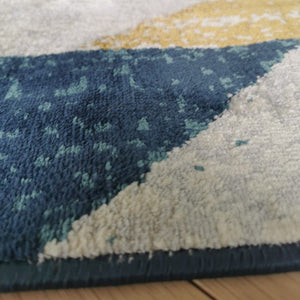 Navy Blue and Ochre Tribal Living Room Rug - Bergen