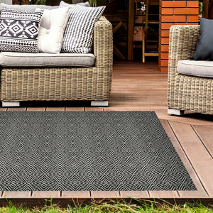 Black Tribal Washable Indoor Outdoor Rug - Ota