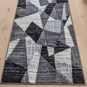 Extra Long Geometric Grey Runner Rug - Boston