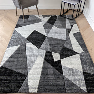 Extra Long Geometric Grey Runner Rug - Boston