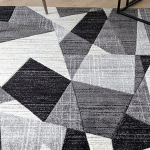 Extra Long Geometric Grey Runner Rug - Boston