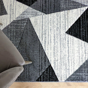 Extra Long Geometric Grey Runner Rug - Boston