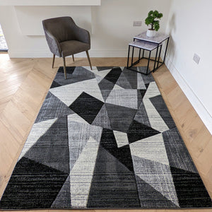 Extra Long Geometric Grey Runner Rug - Boston