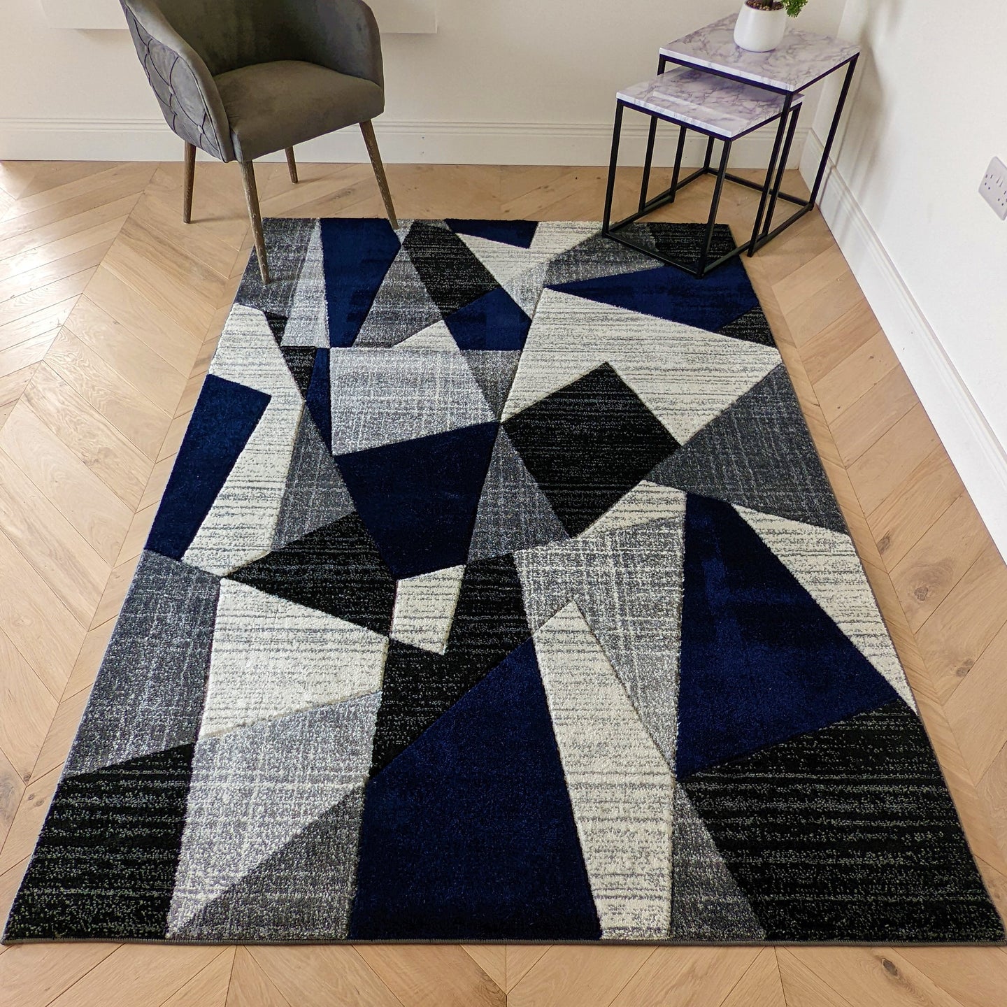 Navy Blue Geometric Rug
