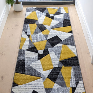 Ochre Yellow Abstract Living Room Rug - Boston