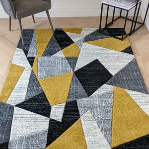 Ochre Yellow Abstract Living Room Rug - Boston