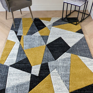 Long Ochre Yellow Abstract Runner Rug - Boston