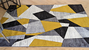 Long Ochre Yellow Abstract Runner Rug - Boston