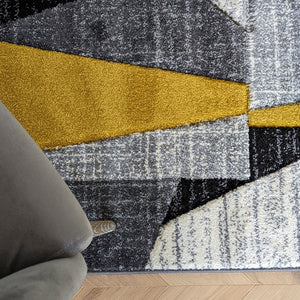 Ochre Yellow Abstract Living Room Rug - Boston