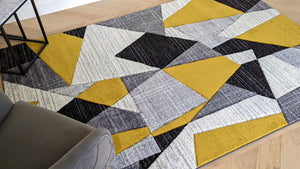 Ochre Yellow Abstract Living Room Rug - Boston