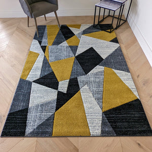 Ochre Yellow Abstract Living Room Rug - Boston