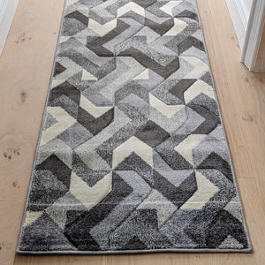 Herringbone Grey Hallway Runner Rug - Boston