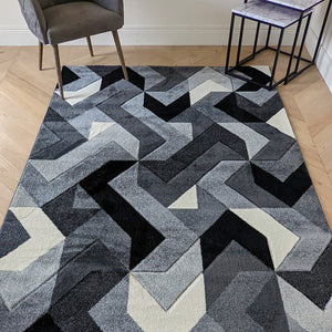 Herringbone Grey Hallway Runner Rug - Boston