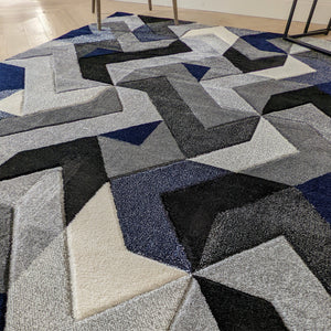 Navy Blue Herringbone Hall Runner Rug - Boston