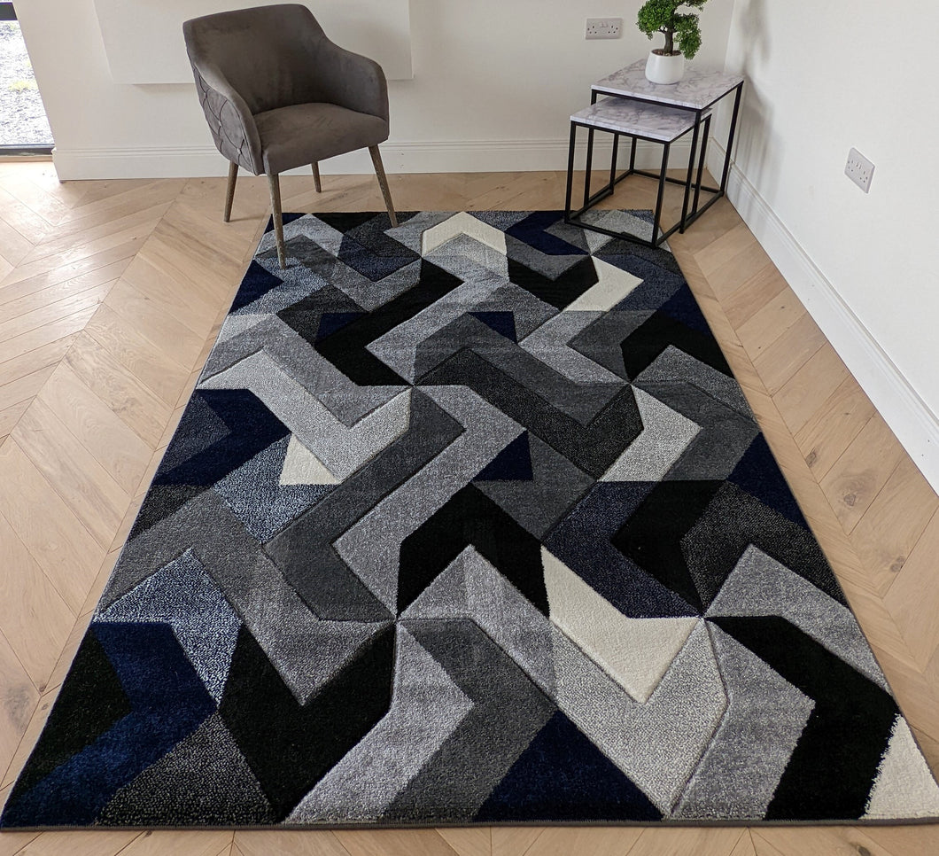 Navy and Grey Arrow Geometric Rug - Boston