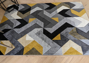 Modern Ochre Yellow Zig Zag Runner Rug - Boston