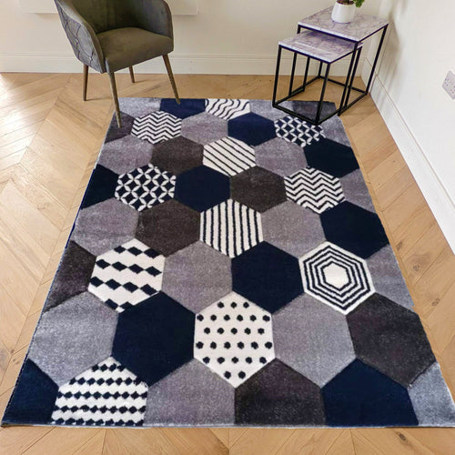 Navy Blue Moroccan Tile Geometric Rug - Boston