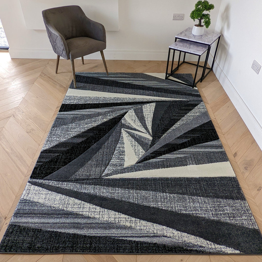 Grey Splinter Geometric Living Room Rug - Boston