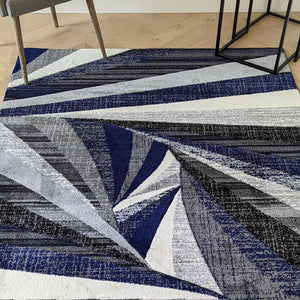 Navy Blue Splinter Geometric Living Room Rug - Boston