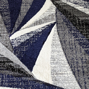 Navy Blue Splinter Geometric Living Room Rug - Boston