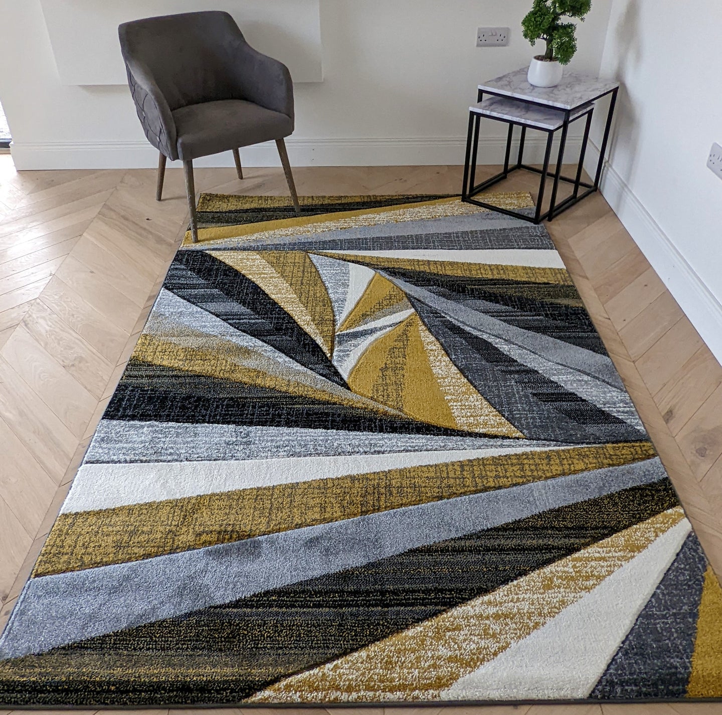 Ochre Yellow Splinter Living Room Rug - Boston