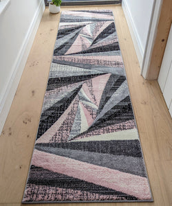 Pink Splinter Geometric Living Room Rug - Boston