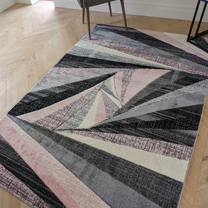 Pink Splinter Geometric Living Room Rug - Boston