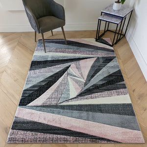 Pink Splinter Geometric Living Room Rug - Boston