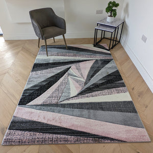 Pink Splinter Geometric Living Room Rug - Boston