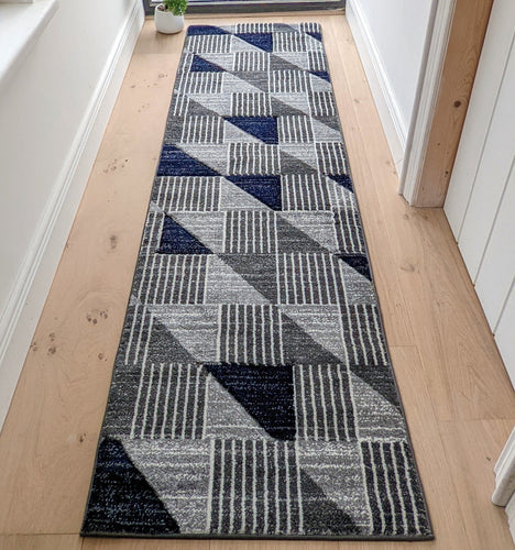 Navy Blue Long Geo Hall Runner Rug - Boston